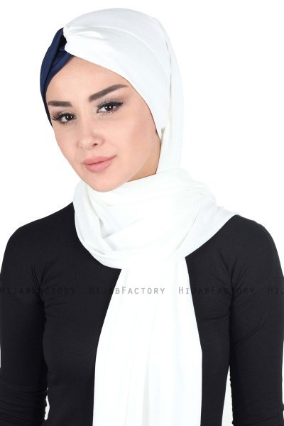 Mikaela - Hijab De Algodón Práctico Crema & Azul Marino