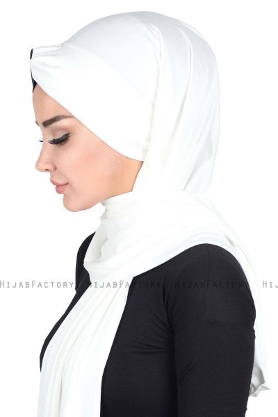 Mikaela - Hijab De Algodón Práctico Crema & Azul Marino