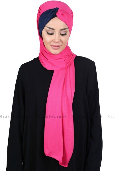 Mikaela - Hijab De Algodón Práctico Fucsia & Azul Marino
