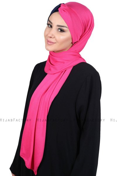 Mikaela - Hijab De Algodón Práctico Fucsia & Azul Marino