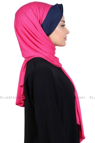 Mikaela - Hijab De Algodón Práctico Fucsia & Azul Marino