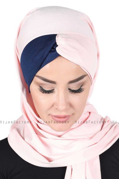Mikaela - Hijab De Algodón Práctico Rosa De Antaño & Azul Marino