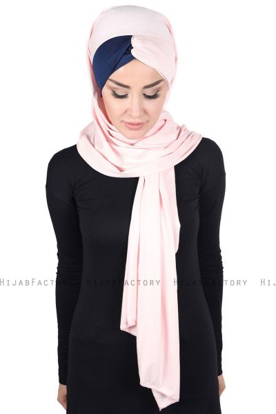 Mikaela - Hijab De Algodón Práctico Rosa De Antaño & Azul Marino