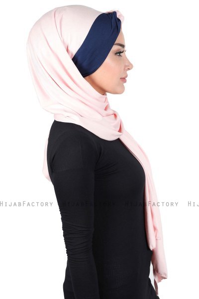 Mikaela - Hijab De Algodón Práctico Rosa De Antaño & Azul Marino
