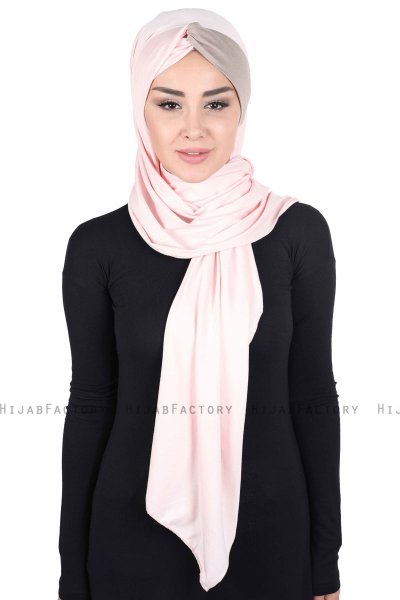 Mikaela - Hijab De Algodón Práctico Rosa De Antaño & Taupe