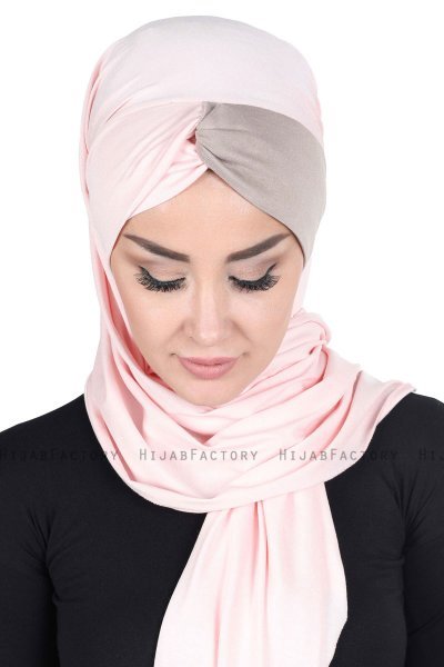Mikaela - Hijab De Algodón Práctico Rosa De Antaño & Taupe