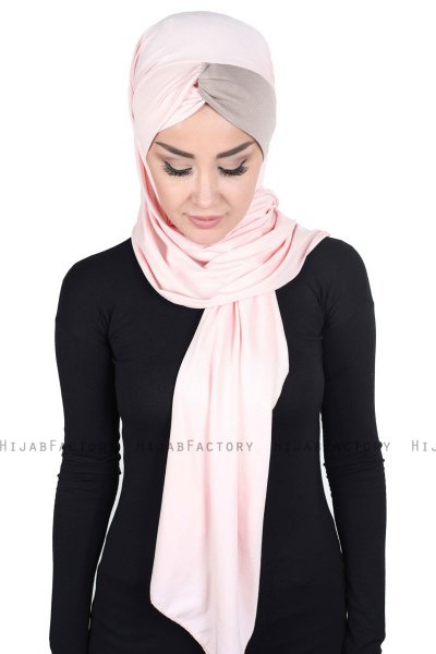 Mikaela - Hijab De Algodón Práctico Rosa De Antaño & Taupe