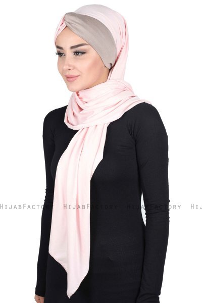 Mikaela - Hijab De Algodón Práctico Rosa De Antaño & Taupe