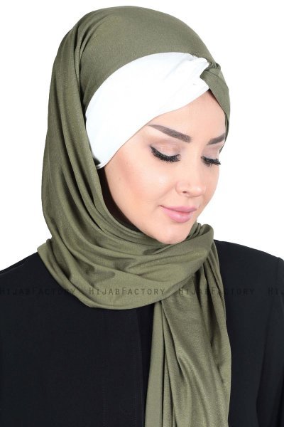 Mikaela - Hijab De Algodón Práctico Caqui & Crema