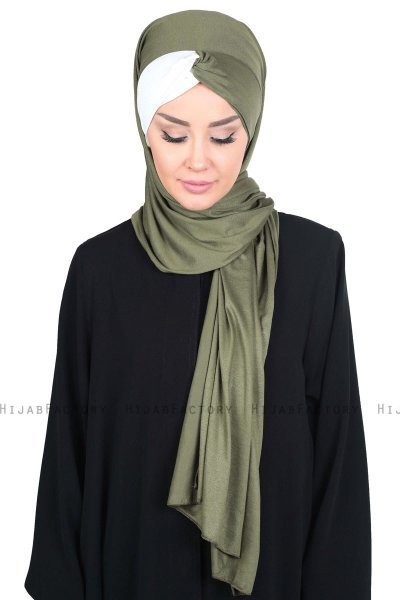 Mikaela - Hijab De Algodón Práctico Caqui & Crema