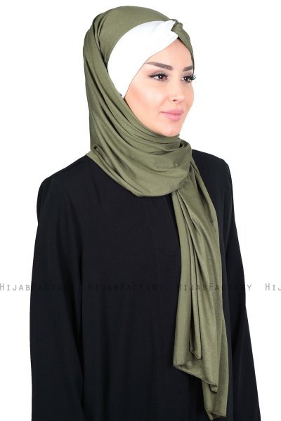 Mikaela - Hijab De Algodón Práctico Caqui & Crema