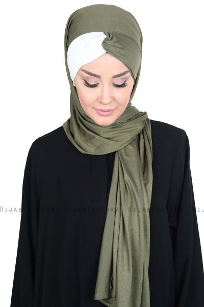 Mikaela - Hijab De Algodón Práctico Caqui & Crema