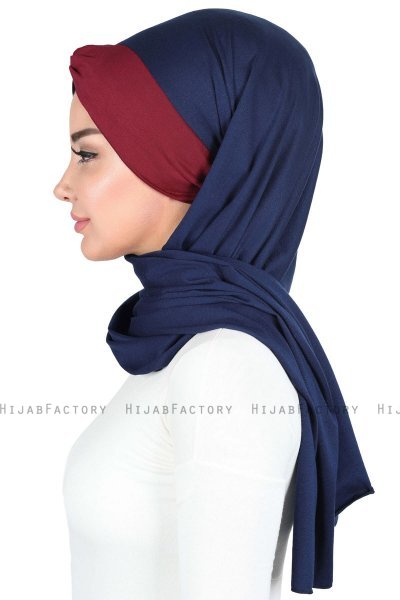 Mikaela - Hijab De Algodón Práctico Azul Marino & Burdeos