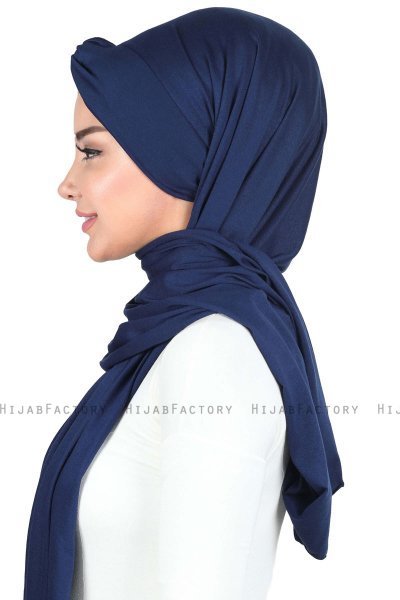 Mikaela - Hijab De Algodón Práctico Azul Marino & Crema