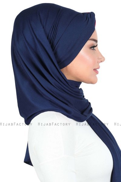 Mikaela - Hijab De Algodón Práctico Azul Marino & Fucsia