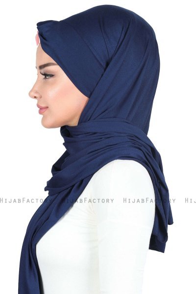 Mikaela - Hijab De Algodón Práctico Azul Marino & Rosa De Antaño