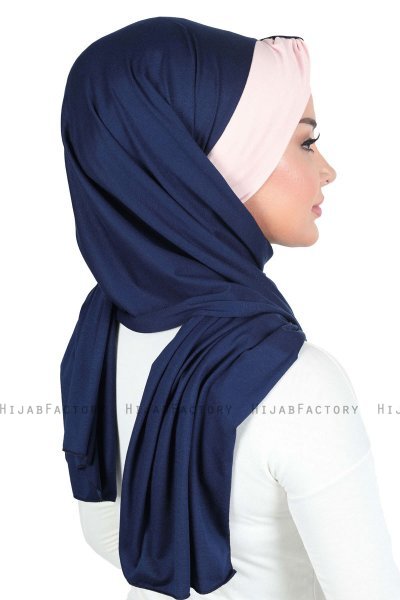 Mikaela - Hijab De Algodón Práctico Azul Marino & Rosa De Antaño