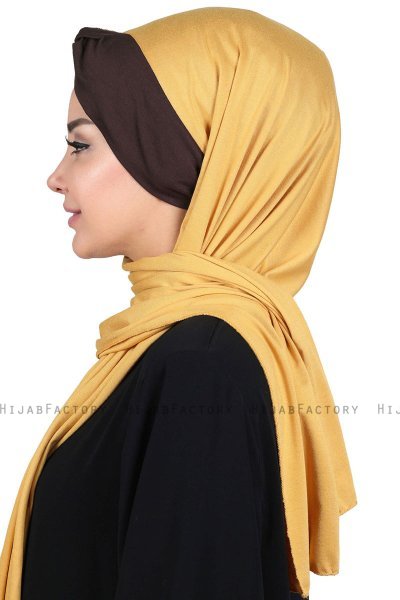 Mikaela - Hijab De Algodón Práctico Mostaza & Marrón
