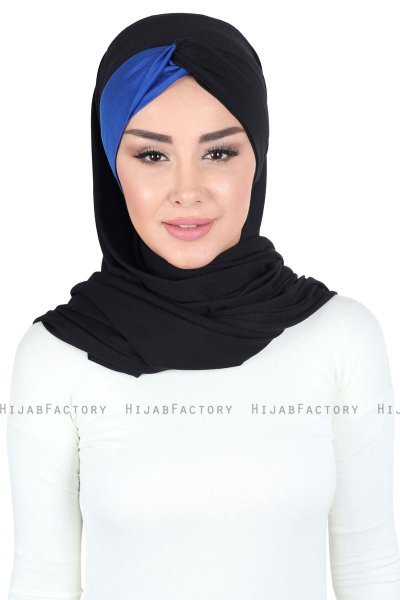 Mikaela - Hijab De Algodón Práctico Negro & Azul