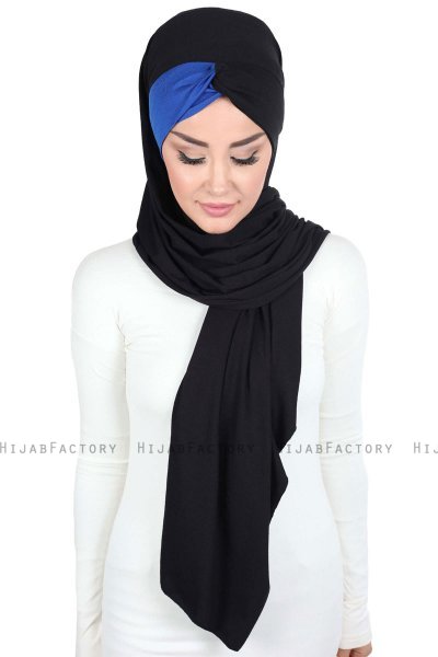 Mikaela - Hijab De Algodón Práctico Negro & Azul