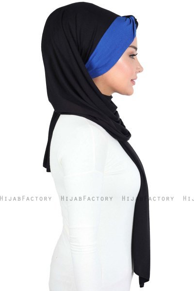 Mikaela - Hijab De Algodón Práctico Negro & Azul