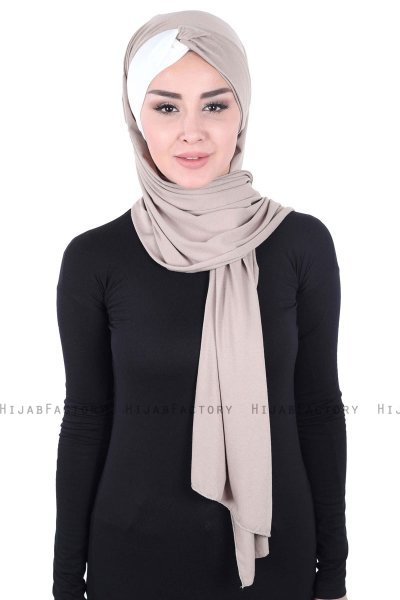 Mikaela - Hijab De Algodón Práctico Taupe & Crema