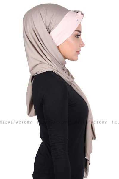 Mikaela - Hijab De Algodón Práctico Taupe & Rosa De Antaño