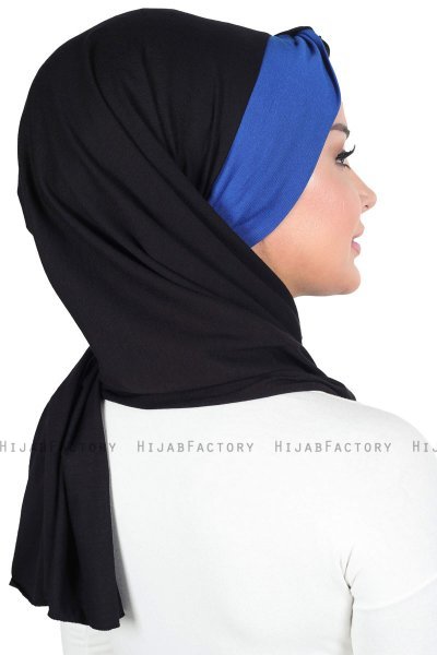 Mikaela - Hijab De Algodón Práctico Negro & Azul