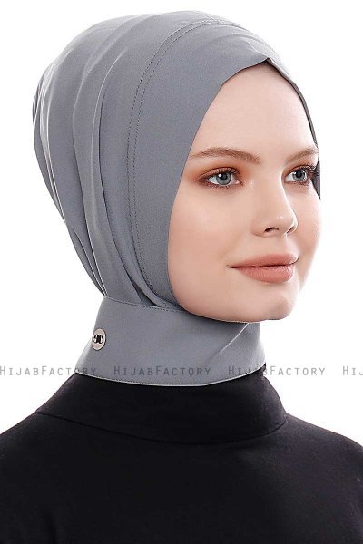 Narin - Hijab Crepe One-Piece Práctico Gris Oscuro