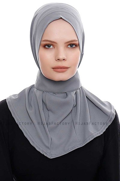Narin - Hijab Crepe One-Piece Práctico Gris Oscuro
