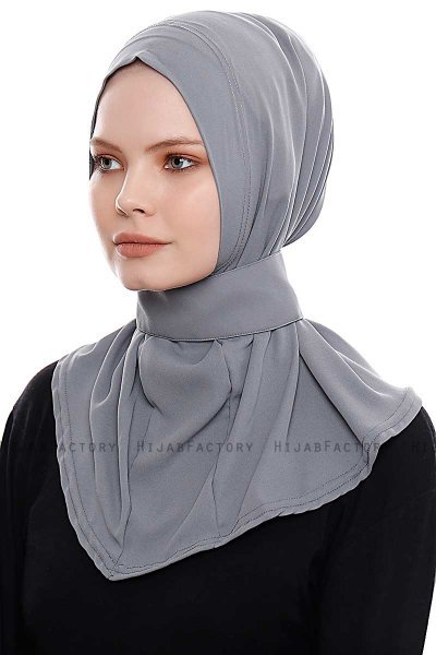 Narin - Hijab Crepe One-Piece Práctico Gris Oscuro