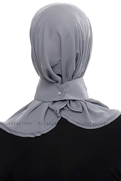 Narin - Hijab Crepe One-Piece Práctico Gris Oscuro