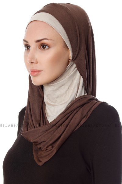 Naz - Hijab One-Piece Práctico Marrón & Taupe Claro - Ecardin