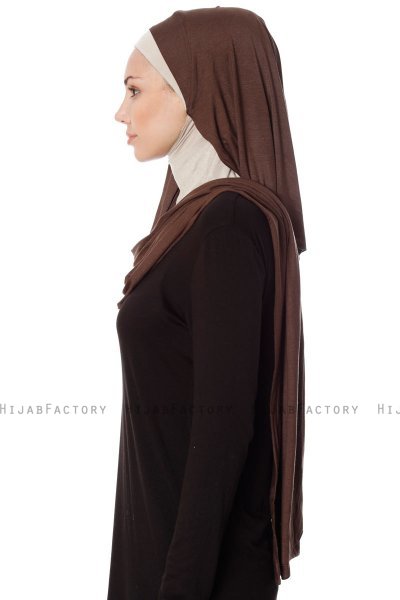 Naz - Hijab One-Piece Práctico Marrón & Taupe Claro - Ecardin