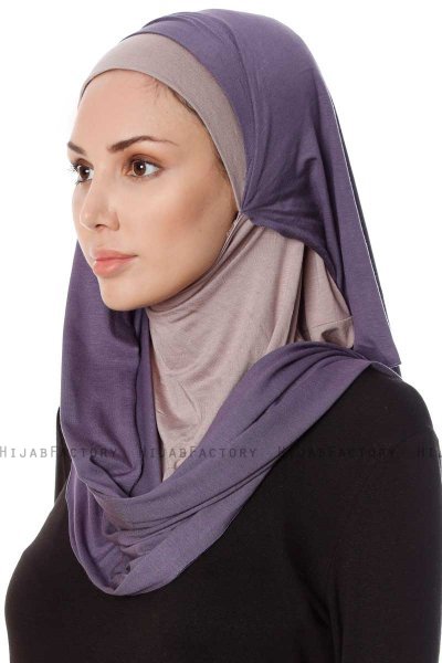 Naz - Hijab One-Piece Práctico Púrpura & Piedra Gris - Ecardin