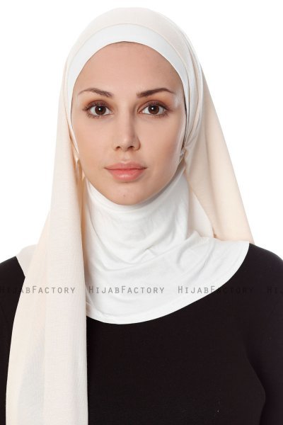 Naz - Hijab One-Piece Práctico Beige Claro & Crema - Ecardin