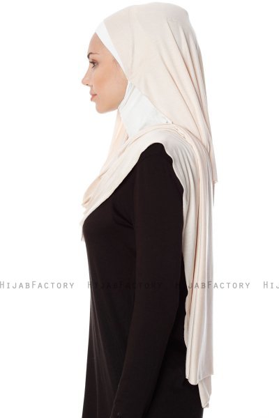 Naz - Hijab One-Piece Práctico Beige Claro & Crema - Ecardin