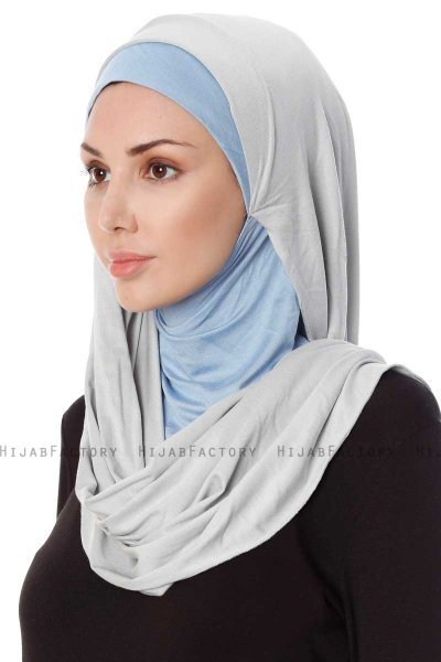 Naz - Hijab One-Piece Práctico Gris Claro & Azul Claro - Ecardin