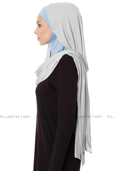 Naz - Hijab One-Piece Práctico Gris Claro & Azul Claro - Ecardin