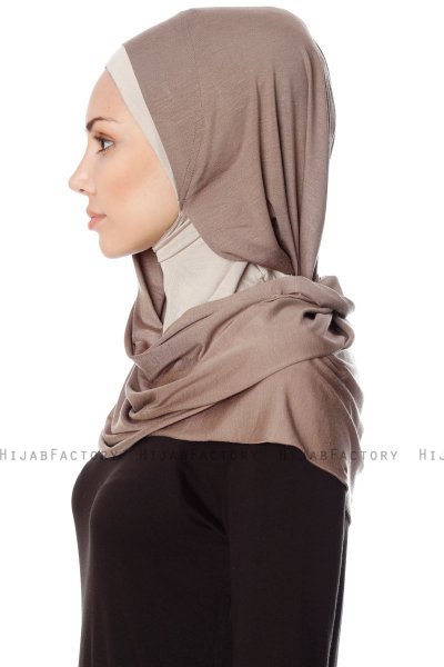 Naz - Hijab One-Piece Práctico Taupe Oscuro & Taupe Claro - Ecardin
