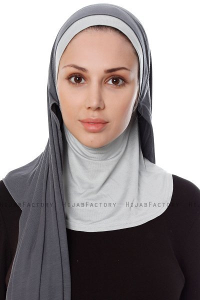 Naz - Hijab One-Piece Práctico Gris Oscuro & Gris Claro - Ecardin