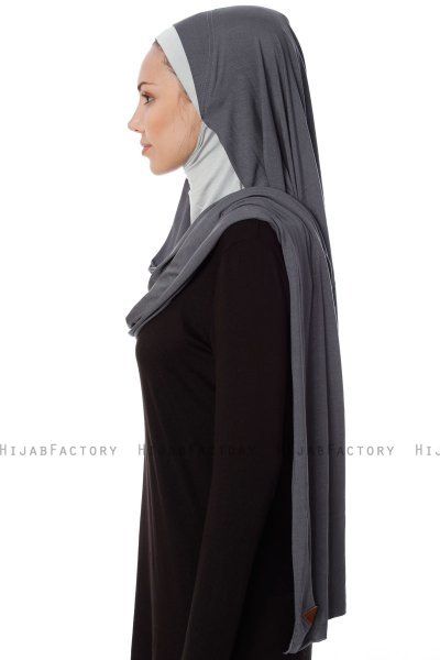 Naz - Hijab One-Piece Práctico Gris Oscuro & Gris Claro - Ecardin