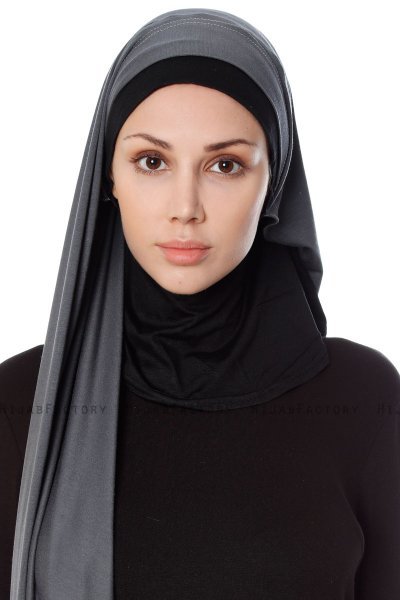 Naz - Hijab One-Piece Práctico Gris Oscuro & Negro - Ecardin