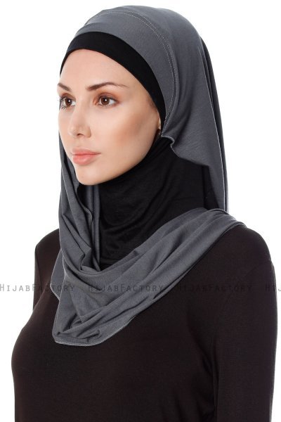 Naz - Hijab One-Piece Práctico Gris Oscuro & Negro - Ecardin