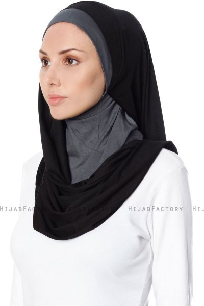 Naz - Hijab One-Piece Práctico Negro & Gris Oscuro - Ecardin