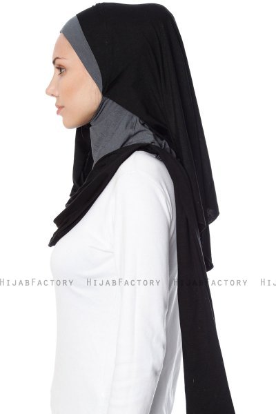 Naz - Hijab One-Piece Práctico Negro & Gris Oscuro - Ecardin