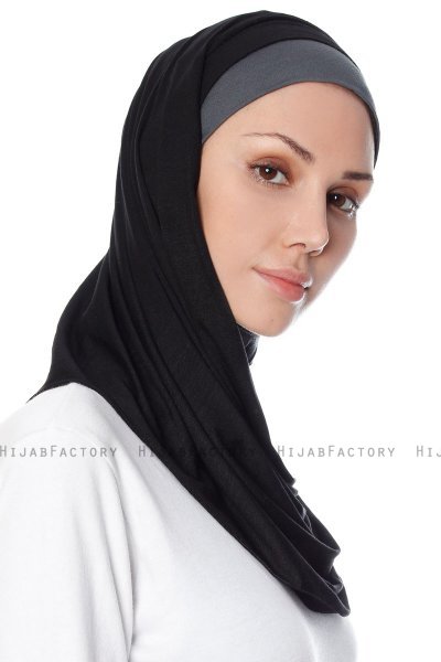 Naz - Hijab One-Piece Práctico Negro & Gris Oscuro - Ecardin