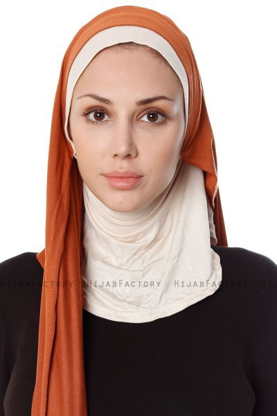 Naz - Hijab One-Piece Práctico Ladrillo & Beige Claro - Ecardin