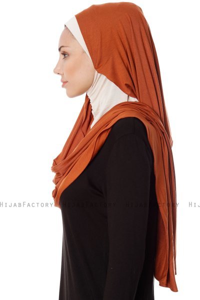 Naz - Hijab One-Piece Práctico Ladrillo & Beige Claro - Ecardin