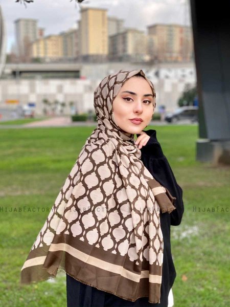 Nona - Hijab Estampado De Algodón Marrón - Mirach